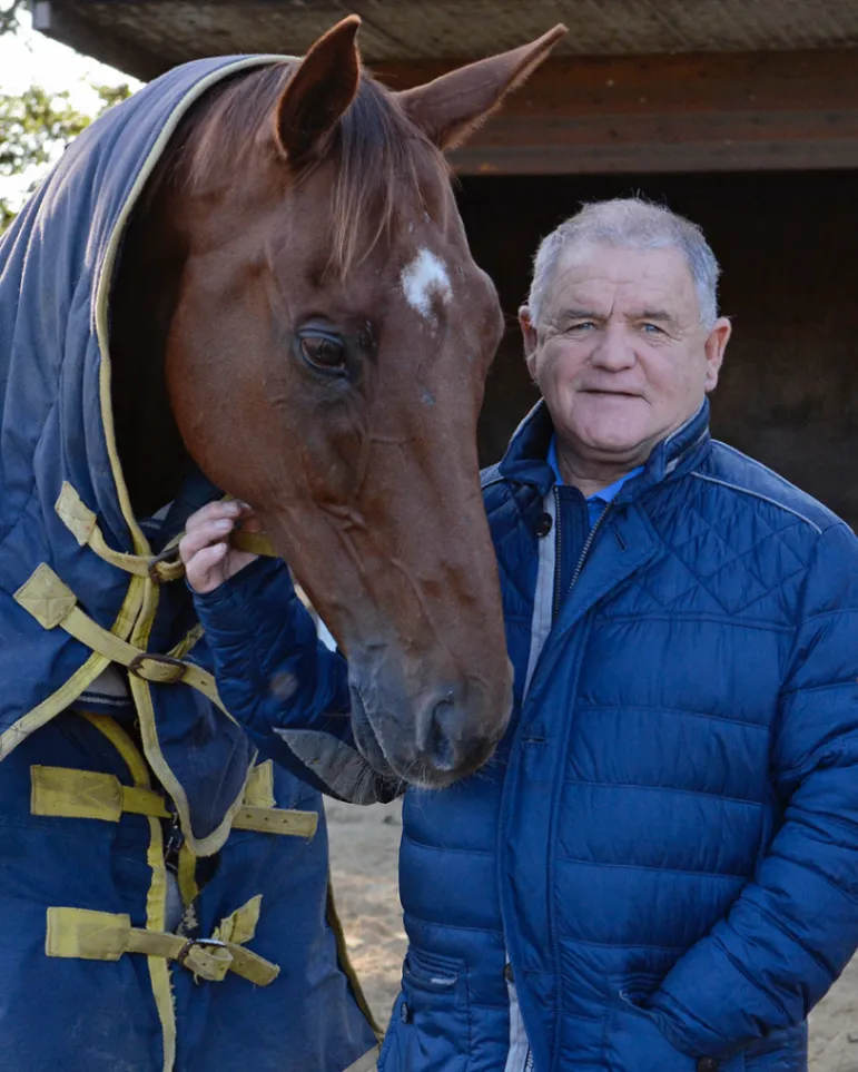 Brian Ellison with a horse at Spring Cottage Stables